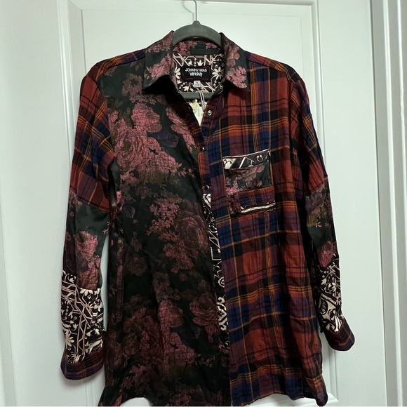 NWT - JOHNNY WAS Mulberry Rose Floral Print / Plaid Mix Up Shirt Sz XXS. - Picture 4 of 11